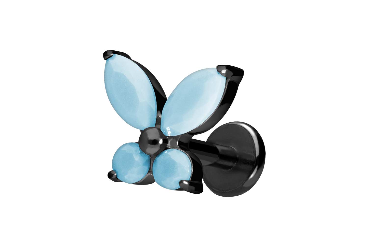 Titan Labret Piercing mit Push Fit SCHMETTERLING + SYNTHETISCHE TÜRKISE